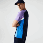 Lacoste חולצת טניס ספורטיבית בצבע בלוק אולטרה יבש DZ4D0D584 כחול כהה סגול לבן כחול 5xj גברים - Image 2
