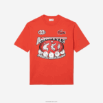 Lacoste חולצת טריקו בהדפס כותנה ג'רזי בגזרה רופפת DZ4D0D145 כתום 02k גברים - Image 4