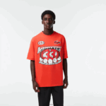 Lacoste חולצת טריקו בהדפס כותנה ג'רזי בגזרה רופפת DZ4D0D145 כתום 02k גברים