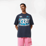 Lacoste חולצת טריקו בהדפס כותנה ג'רזי בגזרה רופפת DZ4D0D146 כחול kxe גברים