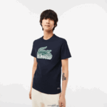 Lacoste חולצת טריקו בהדפס כותנה ג'רזי DZ4D0D64 כחול כהה 166 גברים