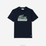 Lacoste חולצת טריקו בהדפס כותנה ג'רזי DZ4D0D64 כחול כהה 166 גברים - Image 4