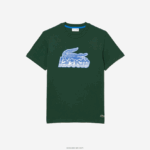 Lacoste חולצת טריקו בהדפס כותנה ג'רזי DZ4D0D65 ירוק 132 גברים - Image 4