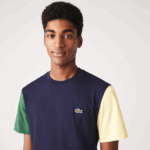 Lacoste חולצת טריקו בצבע ג'רזי בצבע בלוק כותנה בהתאמה רגילה DZ4D0D811 כחול כהה ירוק צהוב uxw גברים - Image 2