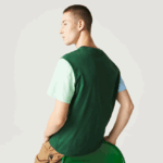 Lacoste חולצת טריקו בצבע ג'רזי בצבע בלוק כותנה בהתאמה רגילה DZ4D0D812 כחול בהיר ירוק 8at גברים - Image 3