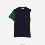 Lacoste חולצת טריקו בצבע ג'רזי בצבע בלוק כותנה בהתאמה רגילה DZ4D0D811 כחול כהה ירוק צהוב uxw גברים - Image 4