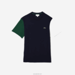 Lacoste חולצת טריקו בצבע ג'רזי בצבע בלוק כותנה בהתאמה רגילה DZ4D0D814 כחול כהה ירוק לבן יון גברים - Image 4