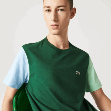 Lacoste חולצת טריקו בצבע ג'רזי בצבע בלוק כותנה בהתאמה רגילה DZ4D0D812 כחול בהיר ירוק 8at גברים