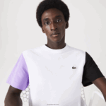 Lacoste חולצת טריקו בצבע ג'רזי בצבע בלוק כותנה בהתאמה רגילה DZ4D0D813 לבן סגול שחור uwx גברים