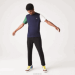 Lacoste חולצת טריקו בצבע ג'רזי בצבע בלוק כותנה בהתאמה רגילה DZ4D0D814 כחול כהה ירוק לבן יון גברים