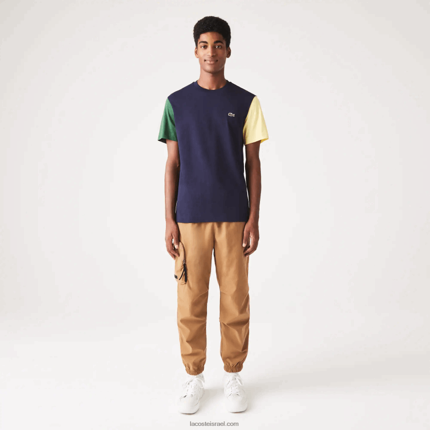 lacoste_d797d795d79cd7a6d7aa_d798d7a8d799d7a7d795_d791d7a6d791d7a2_d792d7a8d796d799_d791d7a6d791d7a2_d791d79cd795d7a7_d79bd7.png Lacoste חולצת טריקו בצבע ג'רזי בצבע בלוק כותנה בהתאמה רגילה DZ4D0D811 כחול כהה ירוק צהוב uxw גברים - Image 1