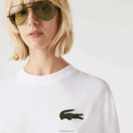 Lacoste חולצת טריקו גדולה מכותנה אורגנית תנין בגזרה משוחררת DZ4D0D75 לבן 001 גברים - Image 4