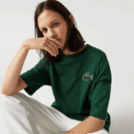 Lacoste חולצת טריקו גדולה מכותנה אורגנית תנין בגזרה משוחררת DZ4D0D77 ירוק 132 גברים - Image 4