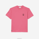 Lacoste חולצת טריקו ג'רזי מכותנה אורגנית בכושר נינוח DZ4D0D226 ורוד 2r3 גברים