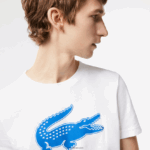 Lacoste חולצת טריקו ג'רזי נושמת בהדפס תלת מימד DZ4D0D122 לבן כחול כל גברים - Image 2