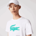 Lacoste חולצת טריקו ג'רזי נושמת בהדפס תלת מימד DZ4D0D745 לבן ירוק w1j גברים