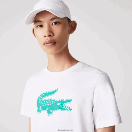 Lacoste חולצת טריקו ג'רזי נושמת בהדפס תלת מימד DZ4D0D745 לבן ירוק w1j גברים