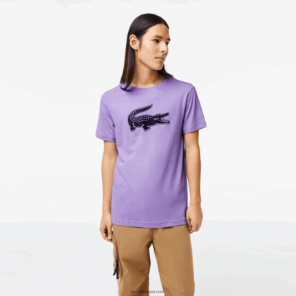 Lacoste חולצת טריקו ג'רזי נושמת בהדפס תלת מימד DZ4D0D863 סגול כחול כהה w87 גברים