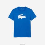 Lacoste חולצת טריקו ג'רזי נושמת בהדפס תלת מימד DZ4D0D1589 כחול לבן לוקס גברים