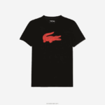 Lacoste חולצת טריקו ג'רזי נושמת בהדפס תלת מימד DZ4D0D99 שחור אדום bzj גברים - Image 4