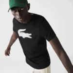 Lacoste חולצת טריקו ג'רזי נושמת בהדפס תלת מימד DZ4D0D161 שחור לבן 258 גברים - Image 4