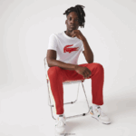 Lacoste חולצת טריקו ג'רזי נושמת בהדפס תלת מימד DZ4D0D87 לבן אדום b6c גברים