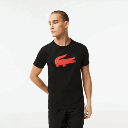 Lacoste חולצת טריקו ג'רזי נושמת בהדפס תלת מימד DZ4D0D99 שחור אדום bzj גברים