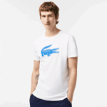Lacoste חולצת טריקו ג'רזי נושמת בהדפס תלת מימד DZ4D0D122 לבן כחול כל גברים
