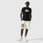 Lacoste חולצת טריקו ג'רזי נושמת בהדפס תלת מימד DZ4D0D161 שחור לבן 258 גברים