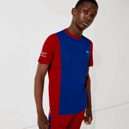 Lacoste חולצת טריקו דו-צבעונית עמידה לנשימה DZ4D0D901 כחול אדום לבן vpa גברים