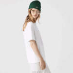 Lacoste חולצת טריקו כותנה מובחרת עם צווארון צוואר DZ4D0D2590 לבן 001 נשים - Image 2