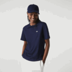 Lacoste חולצת טריקו כותנה מובחרת עם צווארון צוואר DZ4D0D2589 כחול כהה 166 נשים