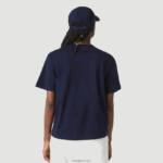Lacoste חולצת טריקו כותנה מובחרת עם צווארון צוואר DZ4D0D2589 כחול כהה 166 נשים - Image 3