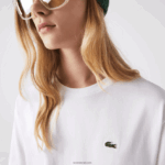 Lacoste חולצת טריקו כותנה מובחרת עם צווארון צוואר DZ4D0D2590 לבן 001 נשים - Image 4