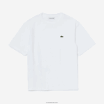 Lacoste חולצת טריקו כותנה מובחרת עם צווארון צוואר DZ4D0D2590 לבן 001 נשים - Image 5