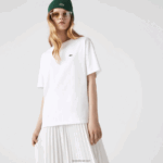 Lacoste חולצת טריקו כותנה מובחרת עם צווארון צוואר DZ4D0D2590 לבן 001 נשים - Image 6