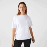 Lacoste חולצת טריקו כותנה מובחרת עם צווארון צוואר DZ4D0D2590 לבן 001 נשים - Image 7