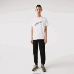Lacoste חולצת טריקו כותנה עם צווארון עגול בהדפס חתימה ותנין DZ4D0D761 לבן 001 גברים