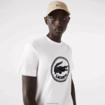 Lacoste חולצת טריקו כותנה עם צווארון צווארון תלת מימד מודפס לוגו DZ4D0D906 לבן 70V גברים