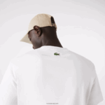 Lacoste חולצת טריקו כותנה עם צווארון צווארון תלת מימד מודפס לוגו DZ4D0D906 לבן 70V גברים - Image 6
