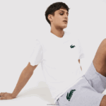 Lacoste חולצת טריקו כותנה עם צווארון צווארון קרוקודיל קטיפה DZ4D0D1343 לבן ירוק 7wj גברים