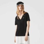 Lacoste חולצת טריקו כותנה עם צווארון V DZ4D0D2606 שחור 031 נשים - Image 5