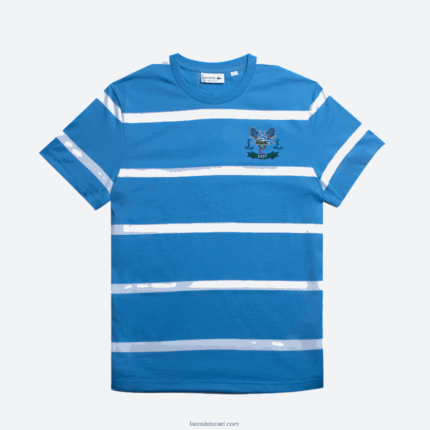 Lacoste חולצת טריקו מבד ג'רזי מבד כותנה רקומה בטניס DZ4D0D804 כחול לבן hh7 גברים