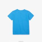 Lacoste חולצת טריקו מבד כותנה עם צווארון צווארון DZ4D0D3166 כחול 4xa ילדים - Image 3