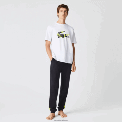 Lacoste חולצת טריקו מג'רזי מכותנה בהדפס גרפי DZ4D0D1628 לבן 001 גברים