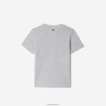 Lacoste חולצת טריקו מג'רזי מכותנה בהדפס ניגודי DZ4D0D3041 chine אפור cca ילדים - Image 2