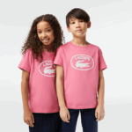 Lacoste חולצת טריקו מג'רזי מכותנה ממותגת בניגוד DZ4D0D3029 ורוד 2r3 ילדים