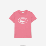 Lacoste חולצת טריקו מג'רזי מכותנה ממותגת בניגוד DZ4D0D3029 ורוד 2r3 ילדים - Image 4