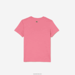 Lacoste חולצת טריקו מג'רזי מכותנה ממותגת בניגוד DZ4D0D3029 ורוד 2r3 ילדים - Image 5