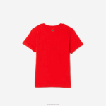 Lacoste חולצת טריקו מג'רזי מכותנה ממותגת בניגוד DZ4D0D3030 אדום f8m ילדים - Image 6